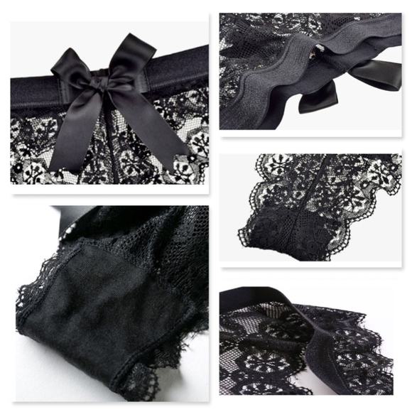 Bow Detail Lace Low Rise Thongs Black or White - Picture 15 of 16